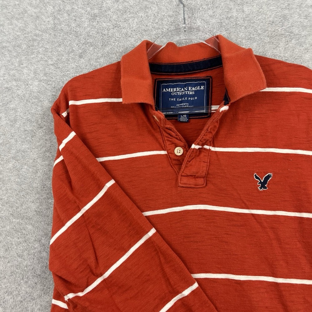 American Eagle Rugby Shirt Mens L Orange White‎ Long Sleeve Polo Y2K 2000s 2010s